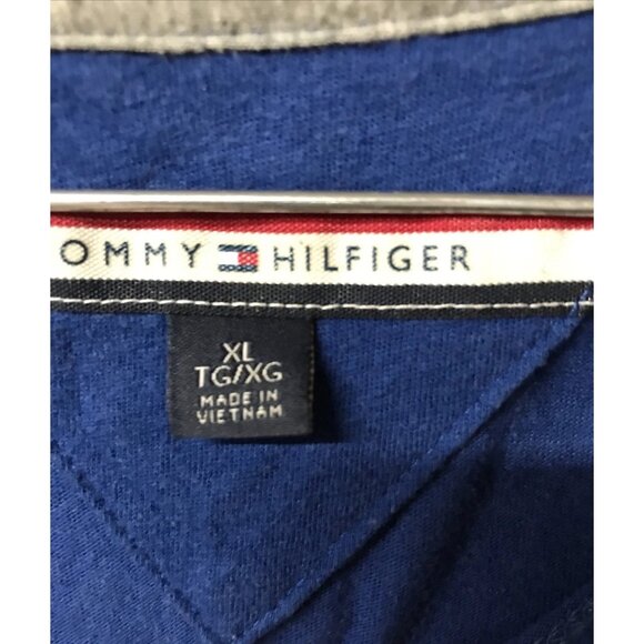 Tommy Hilfiger Denim Shirt XL Blue Gold Graphic Printed Logo Cotton Mens - Picture 3 of 5